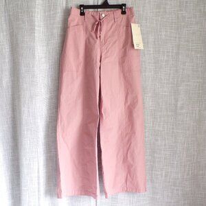 No Boundaries Poplin Women's Wide Leg High Rise Cargo Pants in Pink